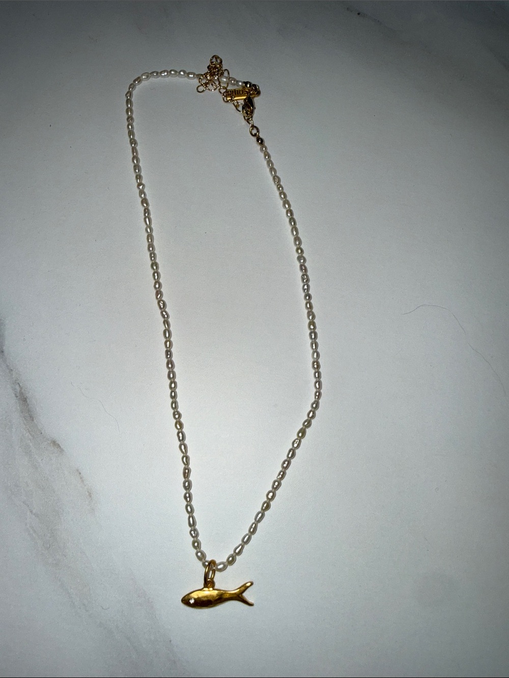 Gold Fish Pendant Pearl Necklace